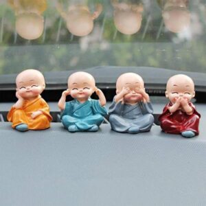 Oblivion Buddha Monk Statues Set of 4 – Miniature Buddha Monk Statues for Home Decor and Gifts, Multicolour Resin Showpiece for Indoor | Cute Monk Figurines | Ideal Gift for Birthday