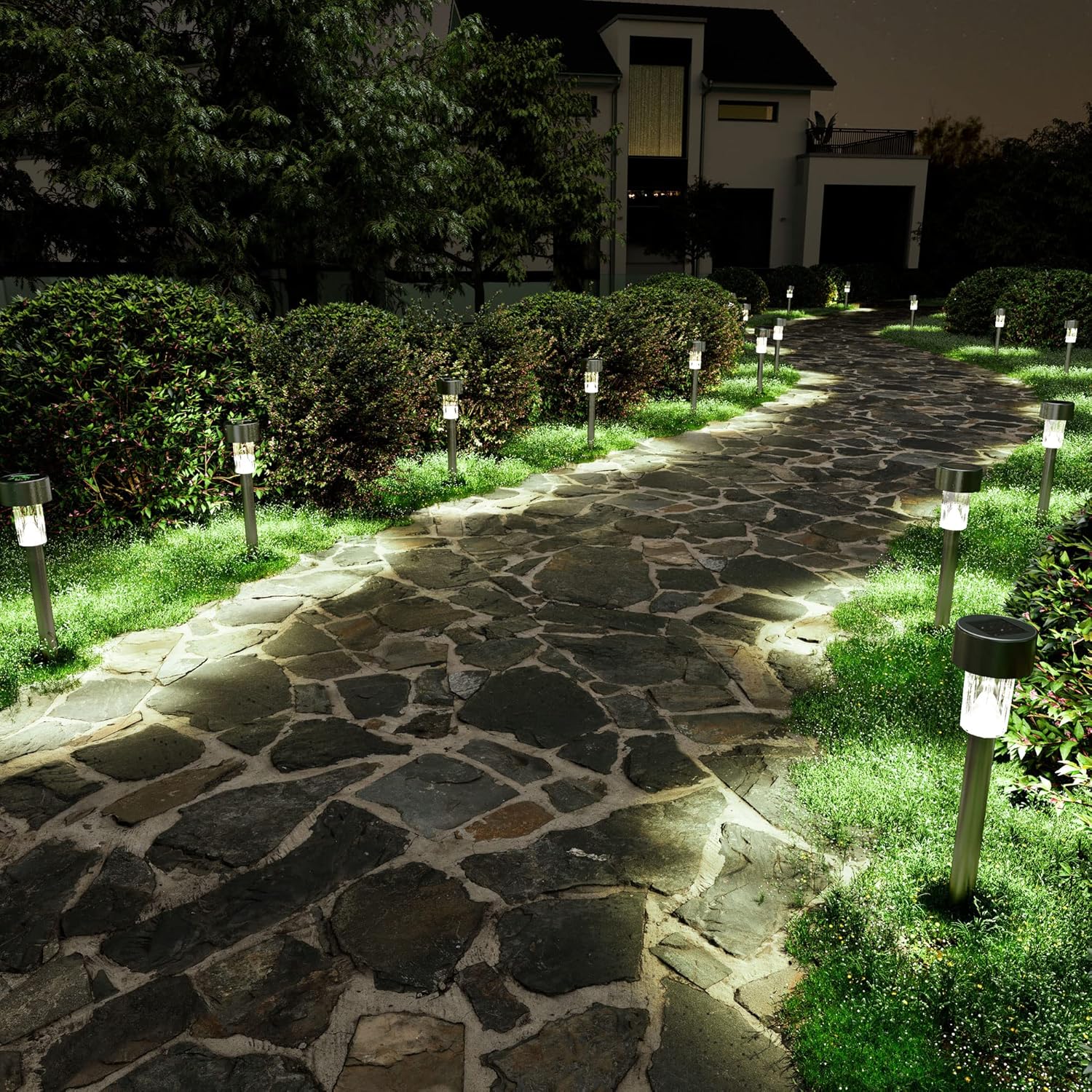 Solpex 16 Pack Solar Lights Outdoor Pathway,Solar Walkway Lights Outdoor,Garden Led Lights for Landscape/Patio/Lawn/Yard/Driveway-Cold White (Stainless Steel) (Warm White) - Image 2